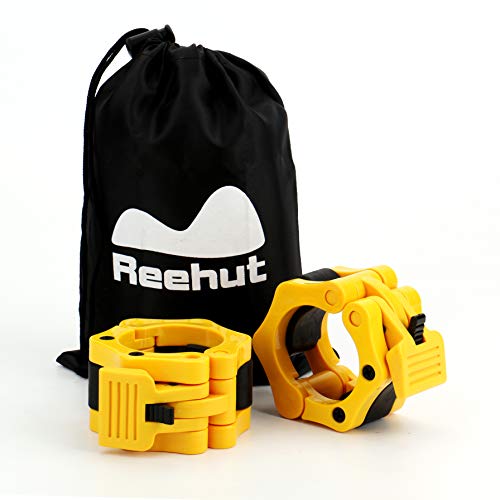 REEHUT Bloqueadores para Barras de Pesas Levantamiento de Pesa Barbell Barra de liberación rápida Barra olímpica Peso Cuello - para Crossfit, con Bloqueo, de liberación rápida (Amarillo, 1 par) 50mm