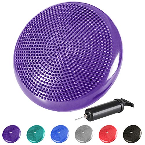 REEHUT Cojín de Equilibrio, Disco de Equilibrio para Fitness, Yoga, Pilates, Entrenamiento y Ejercicio Físico, Disco de Inestabilidad Hinchable con Bomba de Aire Incluida (Diámetro 33cm, Púrpura)