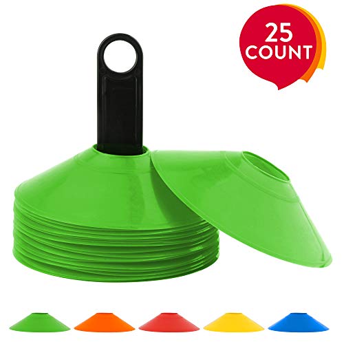 REEHUT Cono de fútbol Disco de Agilidad Conjunto de 25 con Soporte de Plástico, fútbol Americano, fútbol y Cualquier Juego de Pelota para marcar - Conos de de Disco para Entrenamiento, Verde