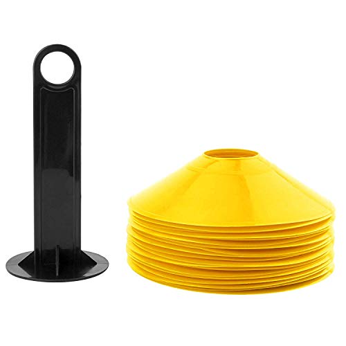 REEHUT Cono de fútbol Disco de Agilidad Conjunto de 25 con Soporte de Plástico, fútbol Americano, fútbol y Cualquier Juego de Pelota para marcar - Conos de de Disco para Entrenamiento, Amarillo