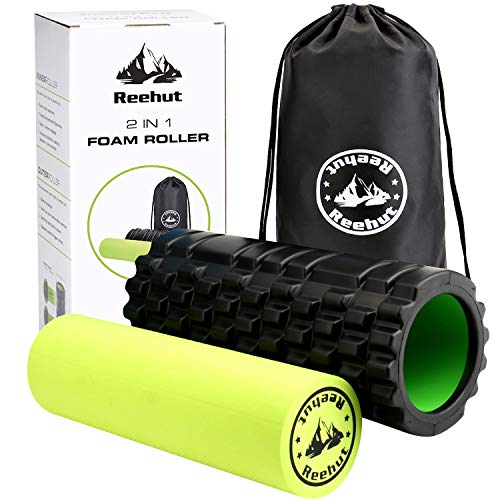 REEHUT Fitness Rodillo de Espuma 2-en-1 para Puntos Desencadenantes y Masaje para Músculos Dolorosos, Músculos Tensos + Rodillos Lisos 45 * 14cm