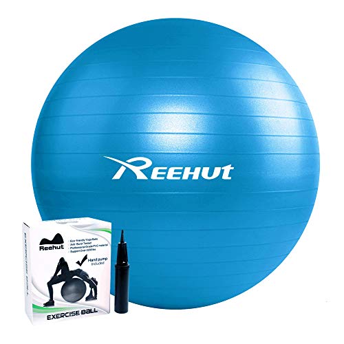REEHUT Pelota de Ejercicio Anti-Burst para Yoga, Equilibrio, Fitness, Entrenamiento, incluidos Bomba y Manual de Usuario - Azul 55cm