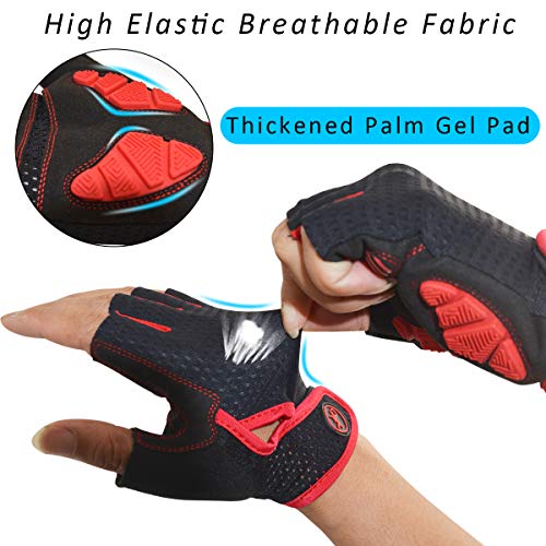 REETEE Guantes de Bicicleta Medio Dedo Guantes para Hombres Mujeres Antideslizante Transpirable Guantes de Ciclismo Guantes Deportivos Cortos para al Aire Libre de Ciclismo (Rojo, L)