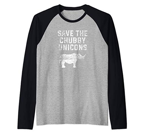 Regalo de rinoceronte Salva a los unicornios regordetes Camiseta Manga Raglan