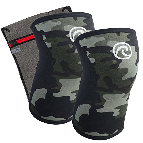 Rehband Rodillera de neopreno de 5 mm - pieza o par - incluyendo red de lavandería, Color:camo, Tamaño:L - 1 par