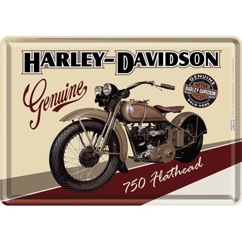 Reklamewelt Nostalgic Arts - Harley Davidson Motorcycles - 750 Flathead Metal Postcard Sign