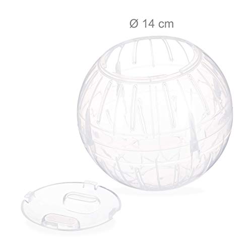 Relaxdays Bola Hámster Juguete para Roedores, Plástico Transparente, 14 cm