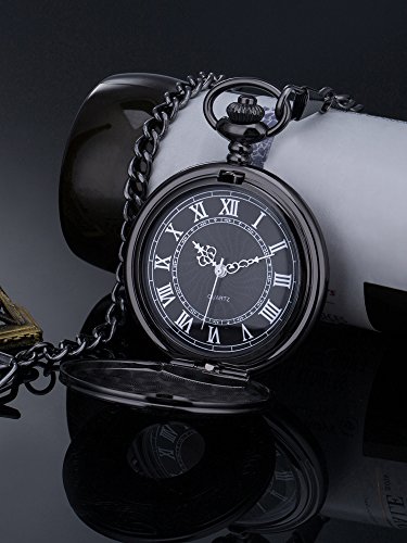 Reloj de Bolsillo de Cuarzo Escala Numeral Romano con Cadena (Negro)