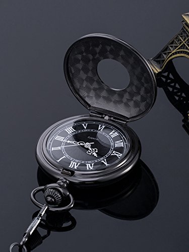 Reloj de Bolsillo de Cuarzo Escala Numeral Romano con Cadena (Negro)