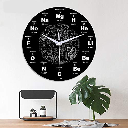 Reloj de pared con mesa periódica de ciencias químicas, regalo para profesores de química, reloj de símbolos de ciencias químicas, 12 pulgadas