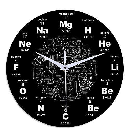 Reloj de pared con mesa periódica de ciencias químicas, regalo para profesores de química, reloj de símbolos de ciencias químicas, 12 pulgadas