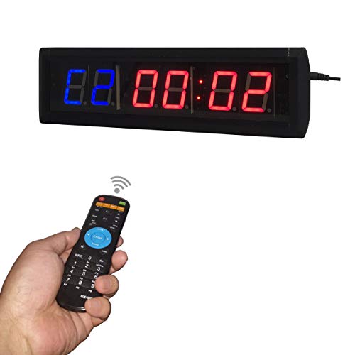 Reloj de pared cronómetro con temporizador de intervalos de Ledgital crossfit con mando a distancia por infrarrojos (35,6 x 10,2 x 3,8 cm), enchufe estándar del Reino Unido
