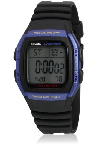 Reloj digital Casio W-96H-2AVDF, con luz, correa de plástico, esfera azul