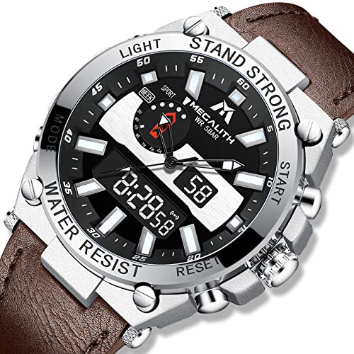 Relojes Hombre MEGALITH Digitales Deportes Reloj Pulsera Impermeable LED Cronómetro Marrón Military Relojes para Hombres Analógico Digital Cara Grande Diseño Alarma Calendario