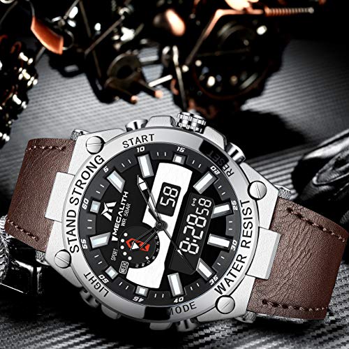 Relojes Hombre MEGALITH Digitales Deportes Reloj Pulsera Impermeable LED Cronómetro Marrón Military Relojes para Hombres Analógico Digital Cara Grande Diseño Alarma Calendario