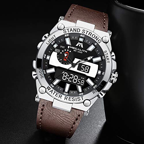 Relojes Hombre MEGALITH Digitales Deportes Reloj Pulsera Impermeable LED Cronómetro Marrón Military Relojes para Hombres Analógico Digital Cara Grande Diseño Alarma Calendario