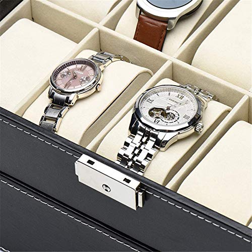 Relojes para hombre Display Box Relojes de joyería de la mancuerna Organizador con la cerradura y la parte superior de cristal de joyería caja de reloj de 2 capas de la PU caja de la pantalla de almac