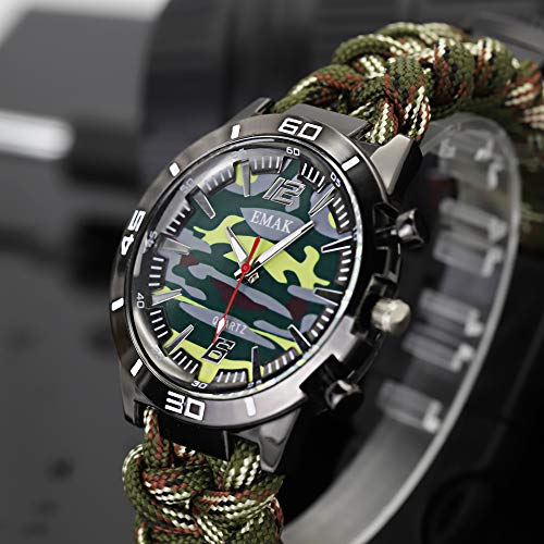 Relojes Supervivencia Militar Multifuncional Relojes Brújula para Hombre Relojes Termometro Camuflaje, Ejercito Verde