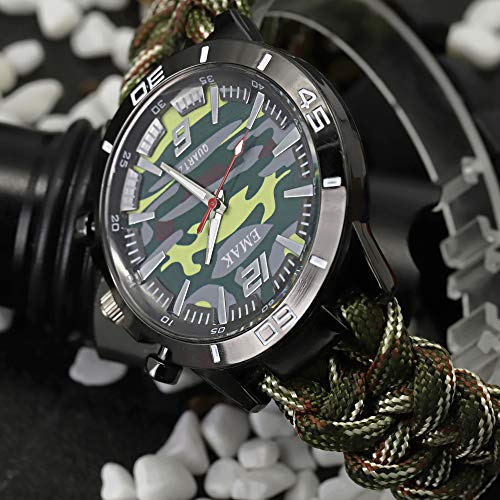 Relojes Supervivencia Militar Multifuncional Relojes Brújula para Hombre Relojes Termometro Camuflaje, Ejercito Verde