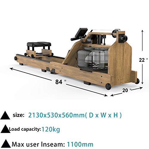 Remoergómetro Máquina De Remo con Pantalla LCD Y Sillín Estable Corredizo Máquina De Remo De Agua, Almacenamiento Compacto Vertical