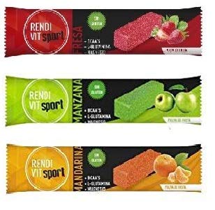 Rendi Vit Sport Barritas energéticas /3 SABORES VARIADO/BCAA L-Glutamina Magnesio/Sin Gluten/Pulpa de Fruta Natural Rendivit - Sin frutos secos