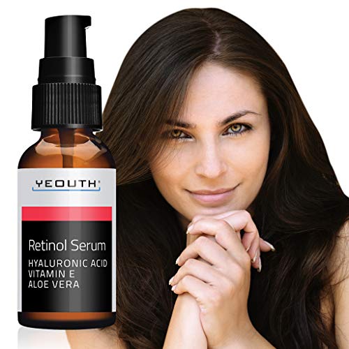 Retinol Serum 2.5% con ácido hialurónico, Aloe Vera, Vitamina E - Aumenta la producción de colágeno, Reduce arrugas, líneas finas - 1 oz - Yeouth