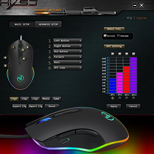 RGB Ratón para Gamer, LED Retroiluminado,USB Cable Trenzado, 200 a 4800 dpi Ajustables,7 Botones Programables (USB Black)