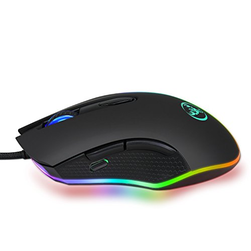 RGB Ratón para Gamer, LED Retroiluminado,USB Cable Trenzado, 200 a 4800 dpi Ajustables,7 Botones Programables (USB Black)