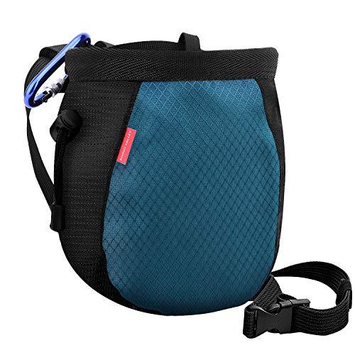 Rhino Valley Bolsa de Magnesio, Bolsillo de Tiza con Correa Ajustable para Deporte Escalada sin Fugas para Alpinismo, Gimnasia, Levantamiento de Pesa - Negro y Azul Real