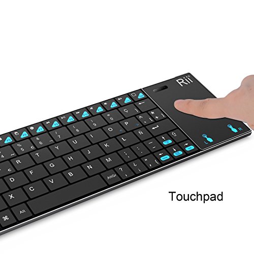 Rii K12+ Mini Teclado compacto con touchpad multitoque integrado (WiFi 2.4 GHz, USB incorporado, cubierta de Acero Inoxidable ultra-resistente) Color Negro - QWERTY Español