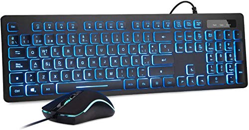 Rii Rk105 RGB Teclado y Ratón Retroiluminado con Cables ,Pack de teclado y ratón para gamers para PC Gamers, Oficina, Diseño Gráfico