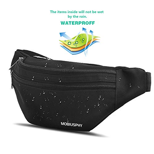 Riñonera Deportiva, Riñonera Mujer Hombre Running Cinturón Impermeable Bandolera Multifuncional Bolsillos Ajustable Bolso de Cintura Viajar Camina el Perro Bicicleta Excursionismo Acampada Negro