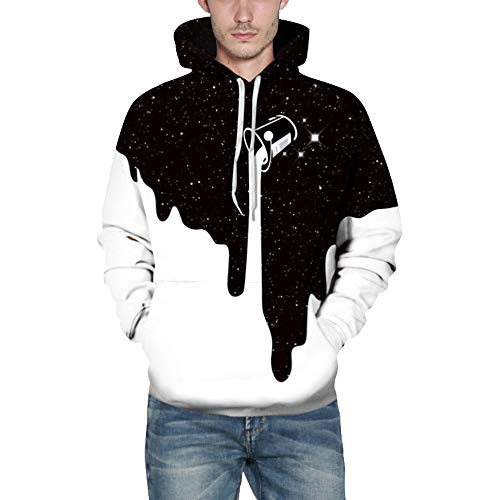 riou Hombre Unisex Sudaderas con Capucha Impreso Arte Suéter Cuello Redondo de Mangas Largas con Varios Estilos Sudadera (Negro, S/M)