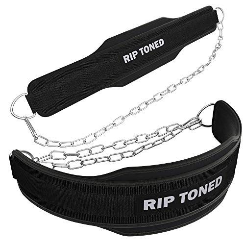 Rip Toned Dip Belt by 6" Weight Lifting Pull Up Belt with 32" Heavy Duty Steel Chain & Bonus Ebook - Powerlifting, Xfit, Bodybuilding, Strength & Training - Lifetime Replacement Warranty (Black)