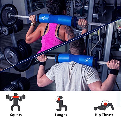 Risefit - Almohadilla protectora con correas de seguridad, perfecta para el cuello y hombros, para sentadillas, estocadas, torsiones de cadera; apta para barras olímpicas y estándares, azul