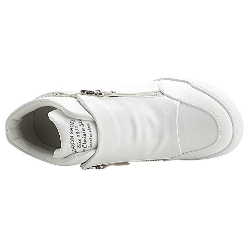 rismart Mujer Cuña Plataforma Botín Elegante Deportivos Zapatillas Zapatos SN15018(Blanco,38.5 EU)