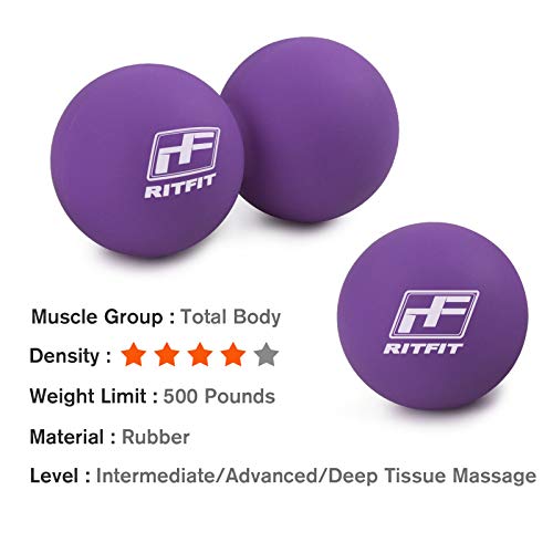 ritfit cacahuete masaje bola de Lacrosse para punto de liberación miofascial, disparador terapia muscular, nudos, Yoga y terapia. Bono sola bola de masaje, Púrpura / púrpura