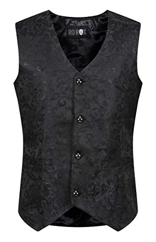 Ro Rox Chaleco Brocado Formal para Hombres de Gótico Steampunk Negro (XXX-Large)