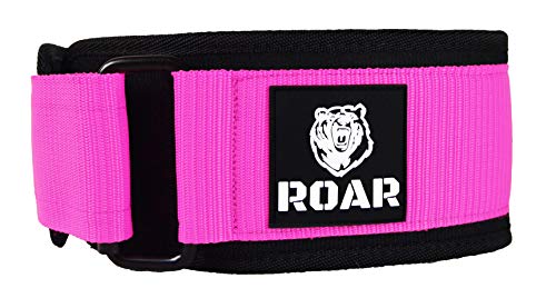 Roar® Cinturón Lumbar Gimnasio, Cinturon Gimnasio Hombre y Mujer, Cinturon Halterofilia, Powerlifting, Crossfit, Levantamiento Peso, Musculacion, Cinturon Gym Hombre, Cinturon Pesas (Rosa, S)