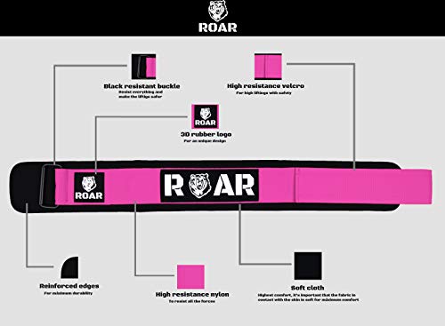 Roar® Cinturón Lumbar Gimnasio, Cinturon Gimnasio Hombre y Mujer, Cinturon Halterofilia, Powerlifting, Crossfit, Levantamiento Peso, Musculacion, Cinturon Gym Hombre, Cinturon Pesas (Rosa, S)