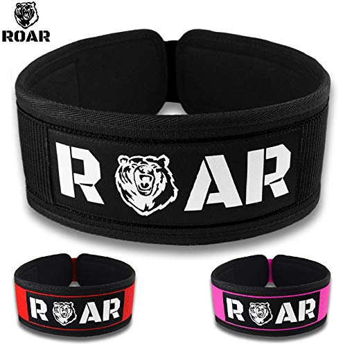 Roar® Cinturón Lumbar Gimnasio, Cinturon Gimnasio Hombre y Mujer, Cinturon Halterofilia, Powerlifting, Crossfit, Levantamiento Peso, Musculacion, Cinturon Gym Hombre, Cinturon Pesas (Negro, XS)