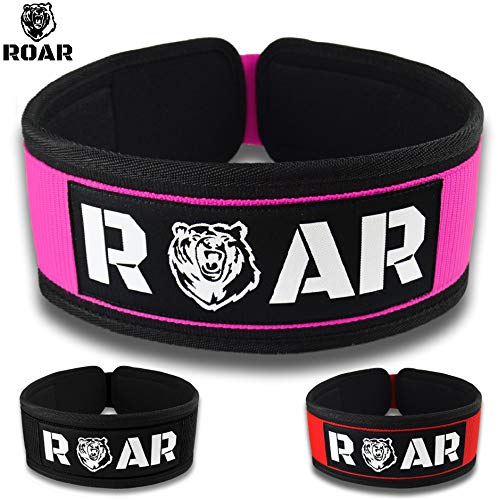 Roar® Cinturón Lumbar Gimnasio, Cinturon Gimnasio Hombre y Mujer, Cinturon Halterofilia, Powerlifting, Crossfit, Levantamiento Peso, Musculacion, Cinturon Gym Hombre, Cinturon Pesas (Rosa, M)