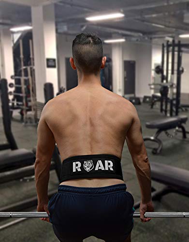 Roar® Cinturón Lumbar Gimnasio, Cinturon Gimnasio Hombre y Mujer, Cinturon Halterofilia, Powerlifting, Crossfit, Levantamiento Peso, Musculacion, Cinturon Gym Hombre, Cinturon Pesas (Negro, L)