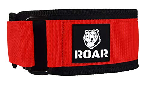 Roar® Cinturón Lumbar Gimnasio, Cinturon Gimnasio Hombre y Mujer, Cinturon Halterofilia, Powerlifting, Crossfit, Levantamiento Peso, Musculacion, Cinturon Gym Hombre, Cinturon Pesas (Rojo, L)