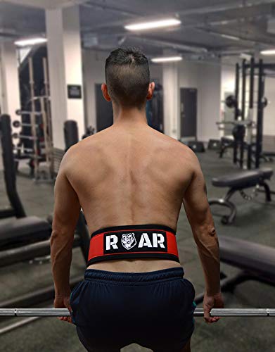 Roar® Cinturón Lumbar Gimnasio, Cinturon Gimnasio Hombre y Mujer, Cinturon Halterofilia, Powerlifting, Crossfit, Levantamiento Peso, Musculacion, Cinturon Gym Hombre, Cinturon Pesas (Rojo, L)