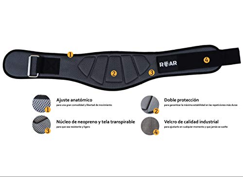 Roar® Cinturón musculación para Entrenamiento de Levantamiento de Peso Crossfit Powerlifting Halterofilia Pesas Gimnasio (Gris,S)