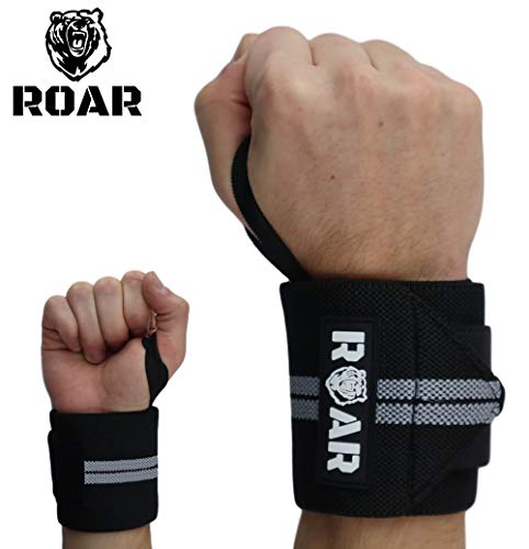 Roar® Muñequeras Deportivas, Muñequeras Crossfit Hombre y Mujer, Muñequeras Gym Hombre, Wrist Wraps, Muñequera Crossfit, Muñequeras Gimnasio, Calistenia, Musculacion, Halterofilia (Gris)