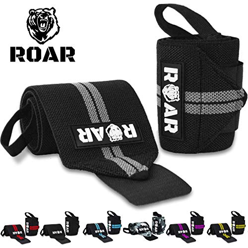 Roar® Muñequeras Deportivas, Muñequeras Crossfit Hombre y Mujer, Muñequeras Gym Hombre, Wrist Wraps, Muñequera Crossfit, Muñequeras Gimnasio, Calistenia, Musculacion, Halterofilia (Gris)