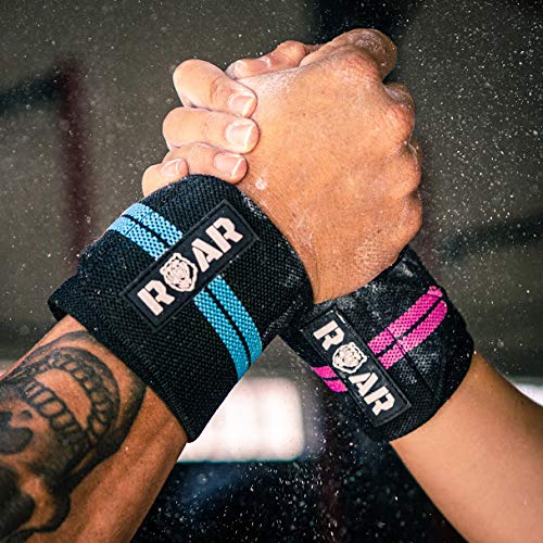Roar® Muñequeras Deportivas, Muñequeras Crossfit Hombre y Mujer, Muñequeras Gym Hombre, Wrist Wraps, Muñequera Crossfit, Muñequeras Gimnasio, Calistenia, Musculacion, Halterofilia (Azul)