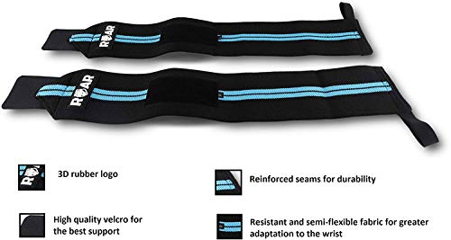 Roar® Muñequeras Deportivas, Muñequeras Crossfit Hombre y Mujer, Muñequeras Gym Hombre, Wrist Wraps, Muñequera Crossfit, Muñequeras Gimnasio, Calistenia, Musculacion, Halterofilia (Azul)